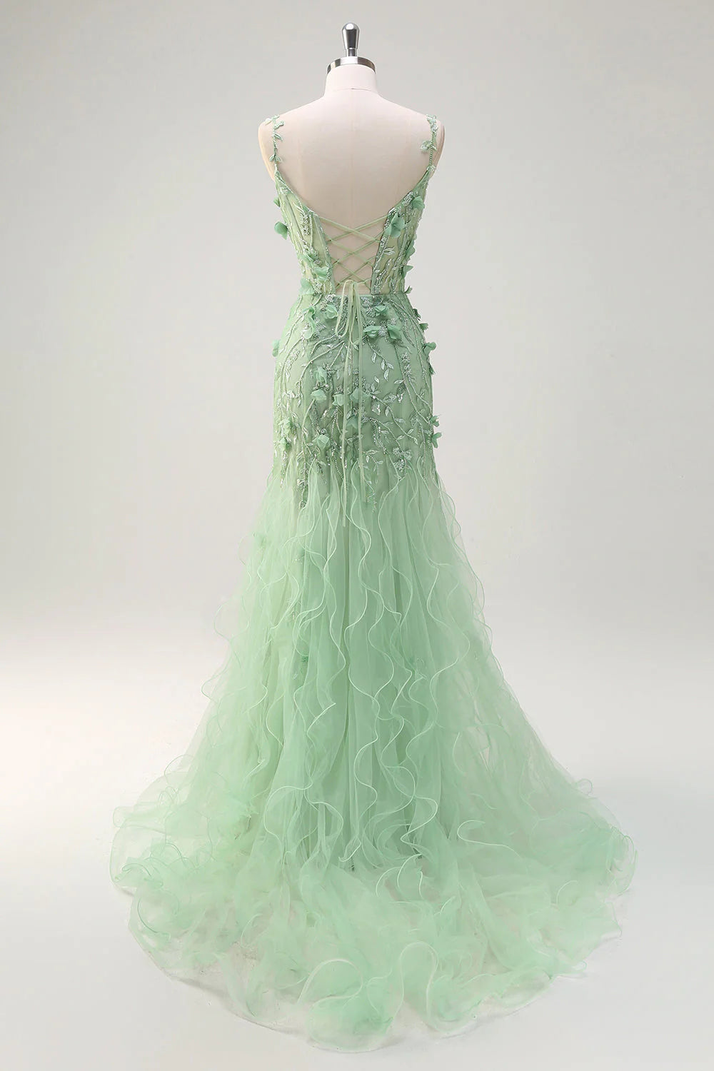 Mermaid spaghetti strap back ball dress with 3D flowers