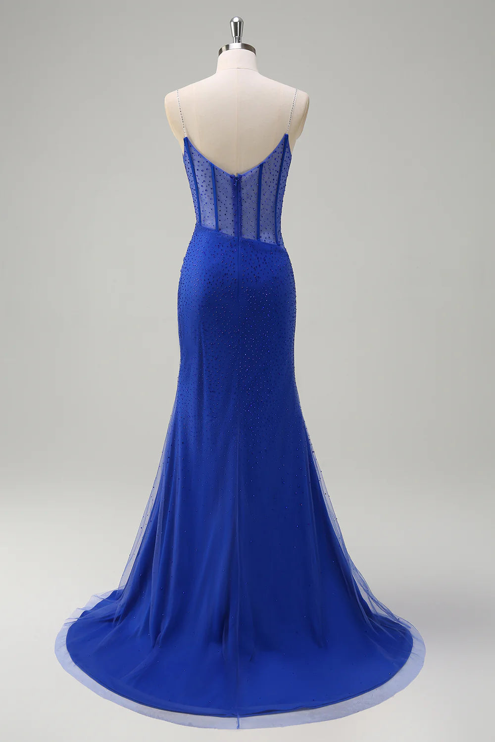 Mermaid spaghetti strap high waisted beaded long ball dress