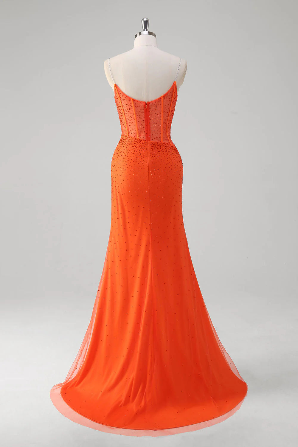 Mermaid spaghetti strap high waisted beaded long ball dress