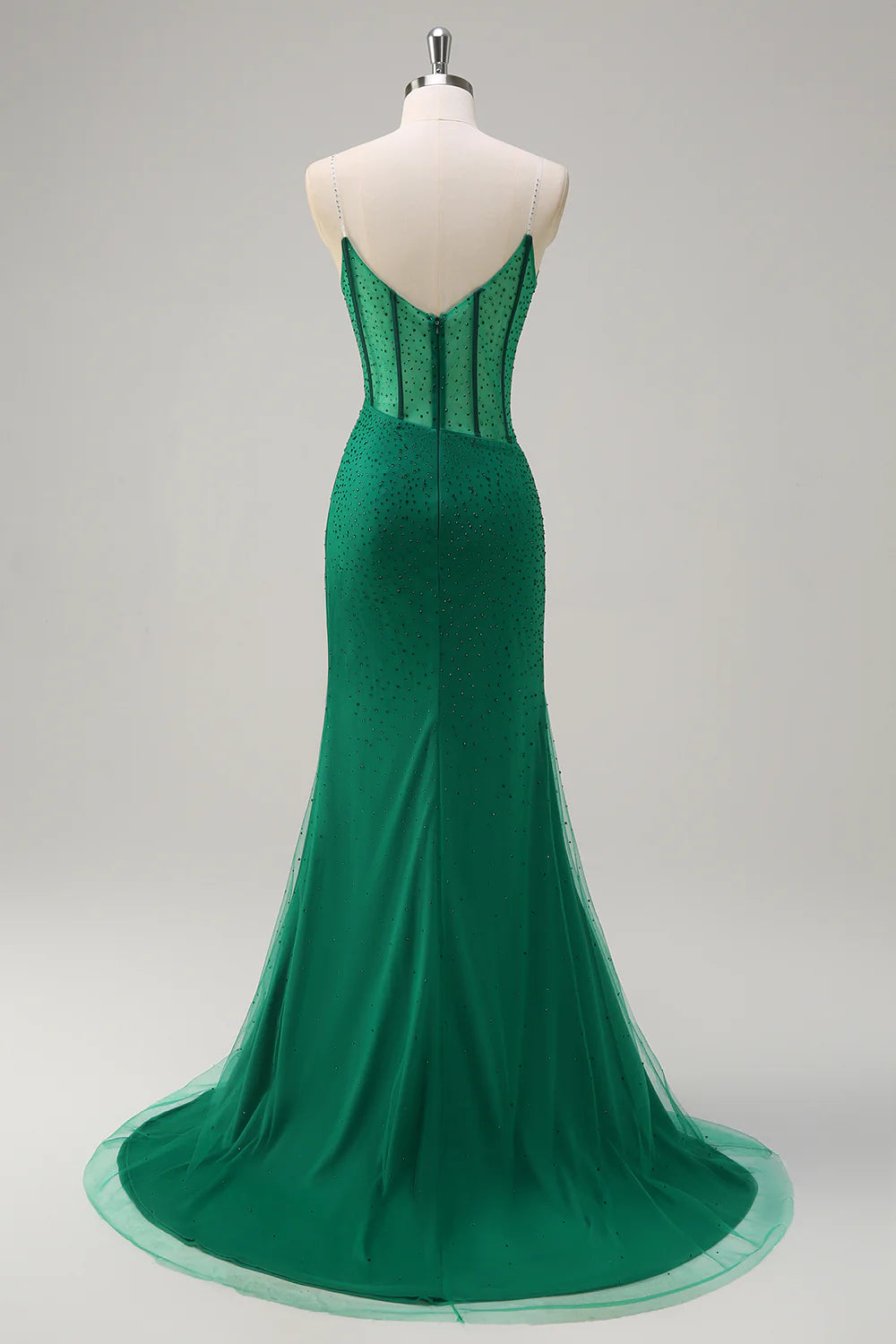 Mermaid spaghetti strap high waisted beaded long ball dress