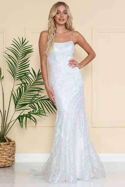 Mermaid square neck slim suspender dress with grid sequins