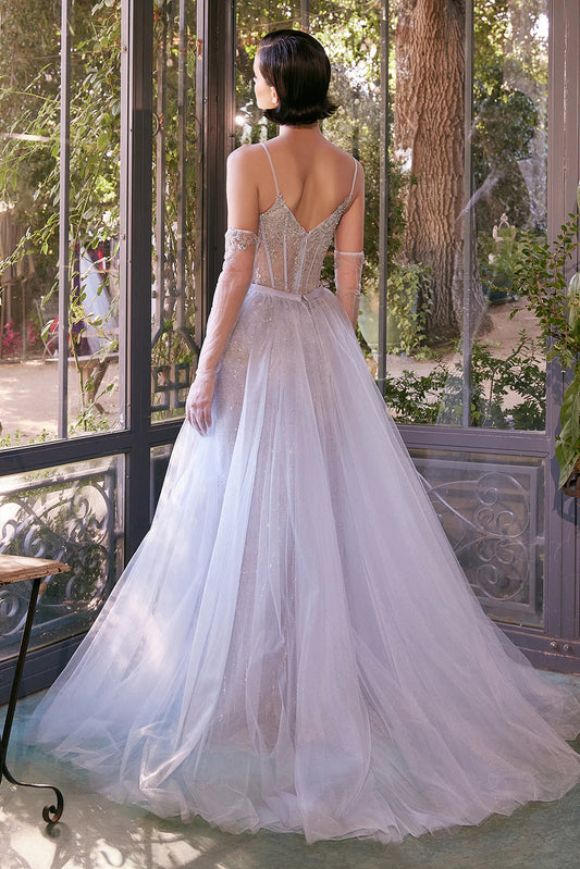 Mermaid square neck thin suspender transparent corset dress with side slit chiffon tail detachable