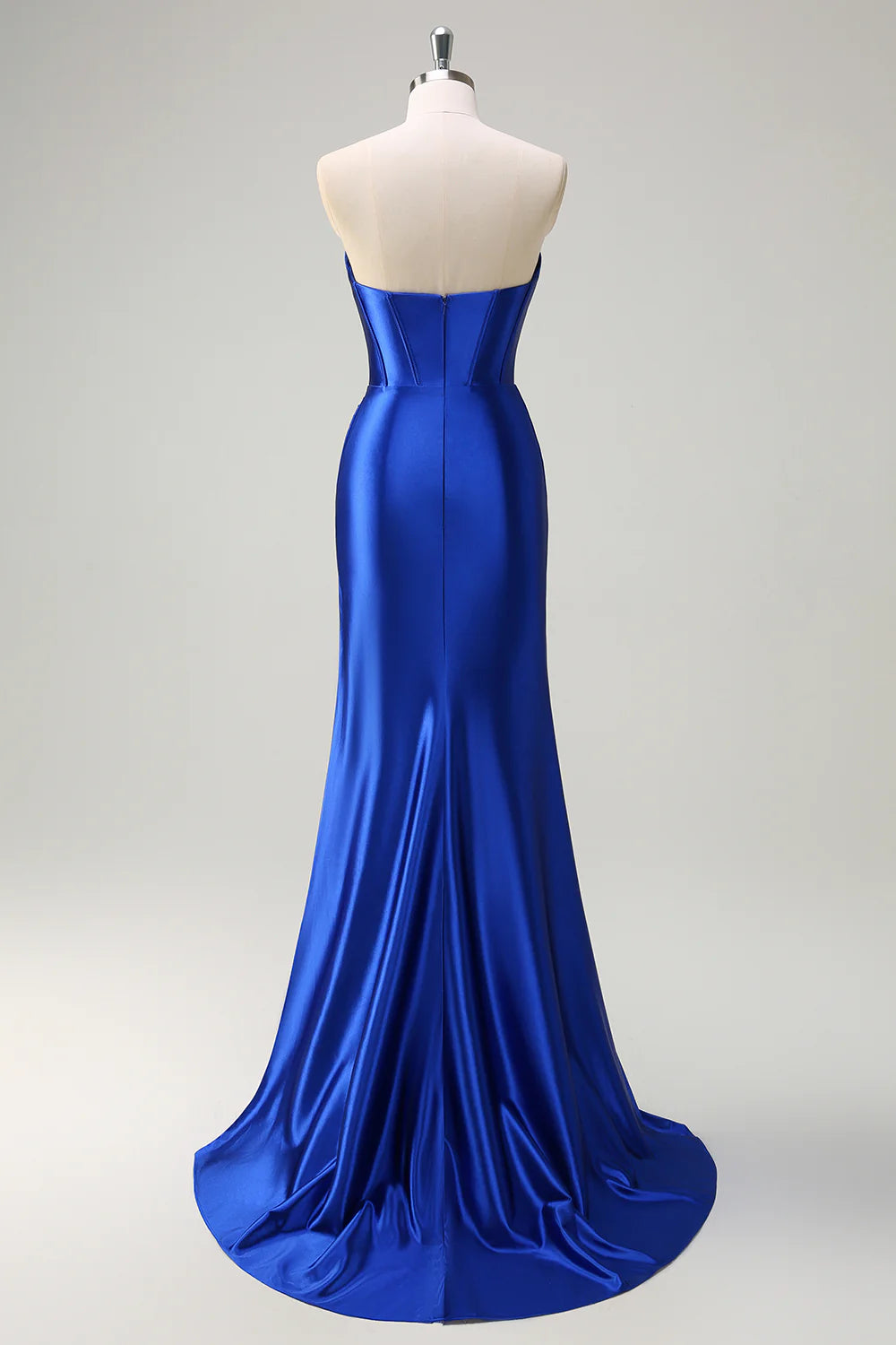 Mermaid strapless pleated long ball dress with slit