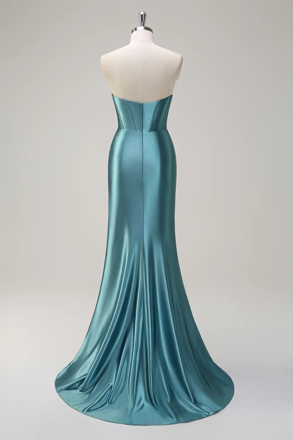 Mermaid strapless pleated long ball dress with slit