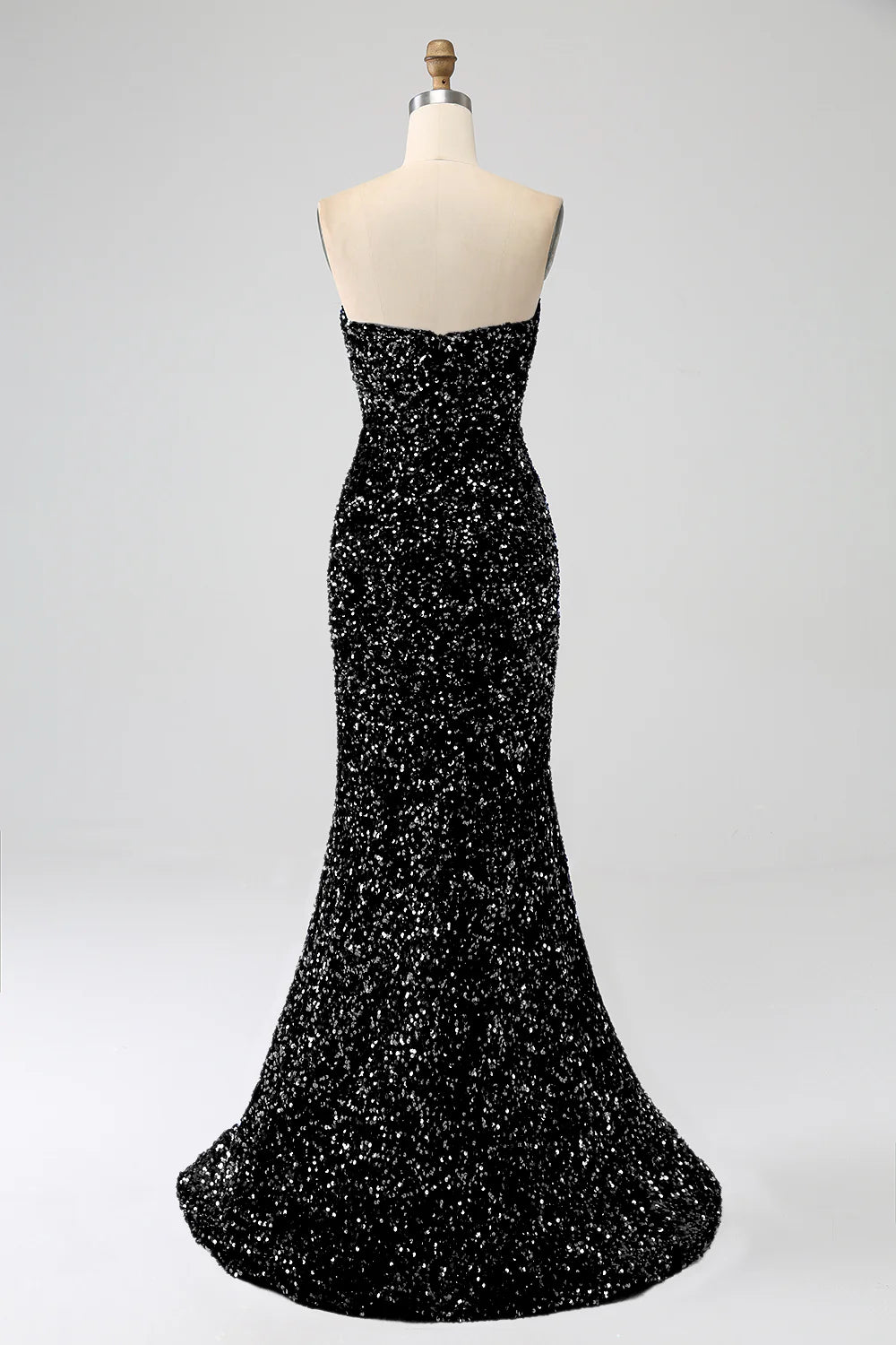 Mermaid strapless sequin long slit ball gown