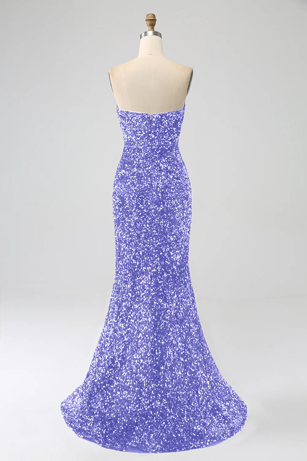 Mermaid strapless sequin long slit ball gown
