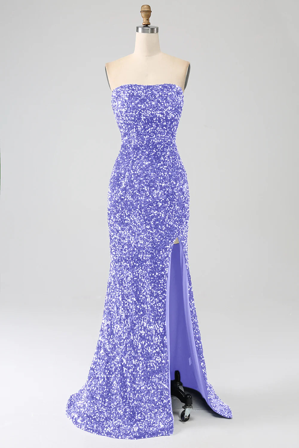 Mermaid strapless sequin long slit ball gown