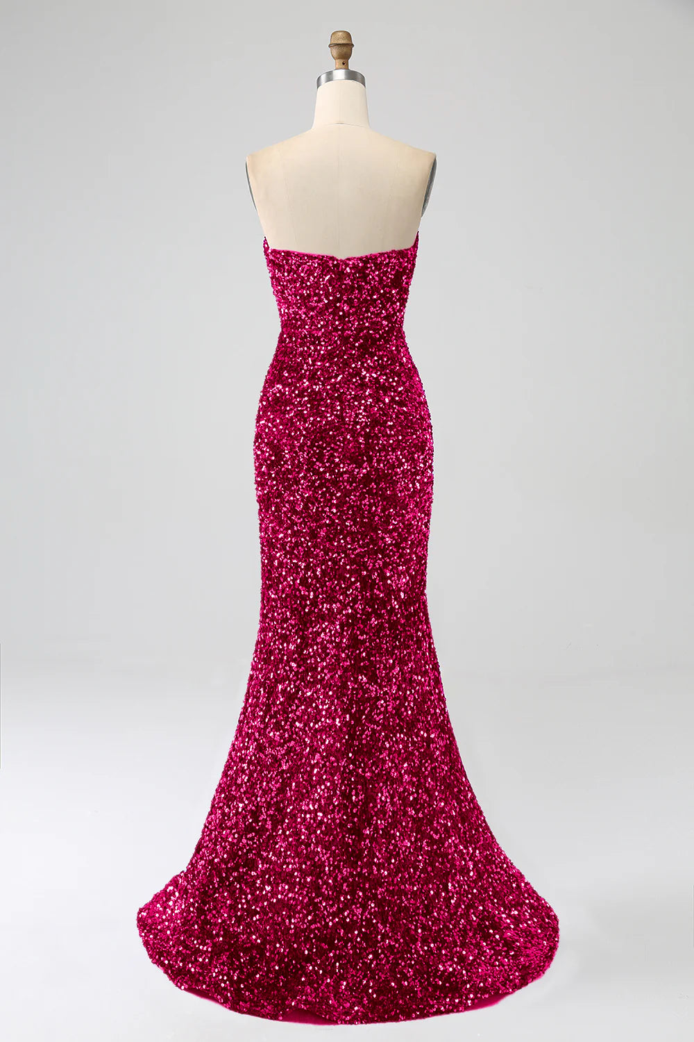 Mermaid strapless sequin long slit ball gown