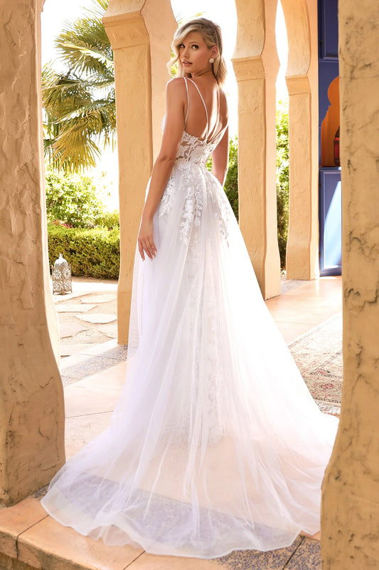 Mermaid thin suspender V-neckline lace decal wedding dress with sheer tail