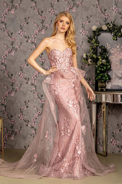 Mermaid three-dimensional flower strapless tight corset dress with tail