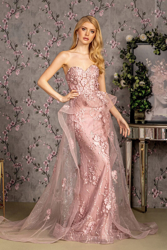 Mermaid three-dimensional flower strapless tight corset dress with tail