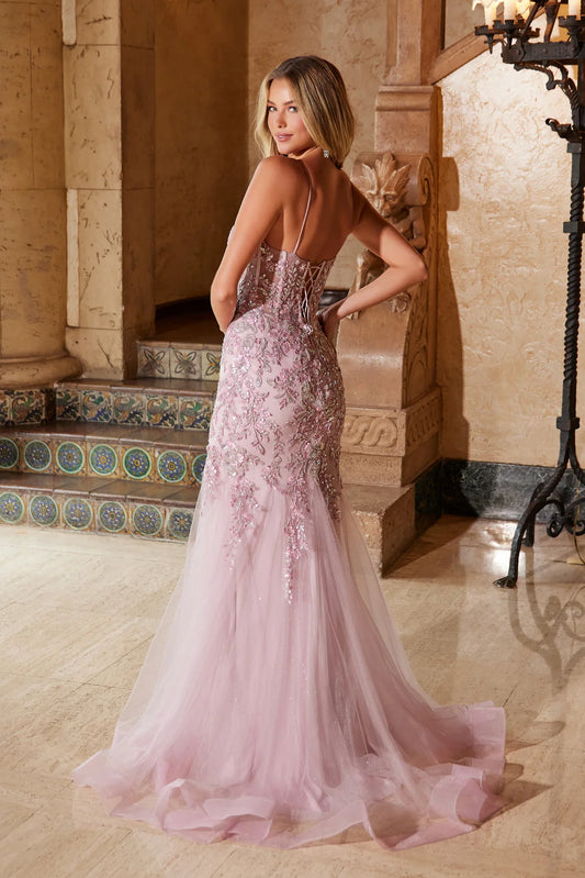 Mermaid transparent corset three-dimensional flower thin suspender dress with sheer tail