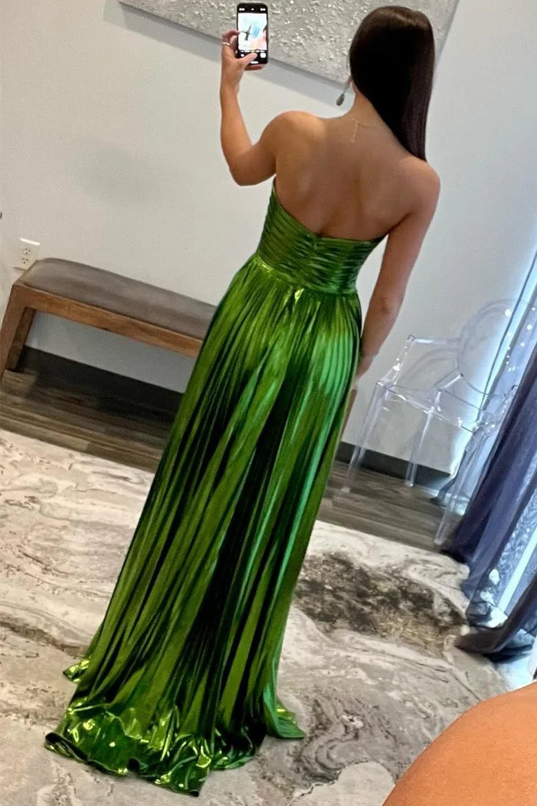 Metal sleeveless strapless pleated dress