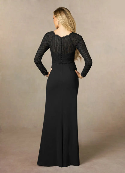 Minimalist Black Lace Boat neck Long Sleeves Buttons Back Zip Floor-Length Mother of the Bride Dress women Custom