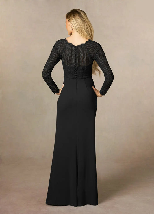 Minimalist Black Lace Boat neck Long Sleeves Buttons Back Zip Floor-Length Mother of the Bride Dress women Custom