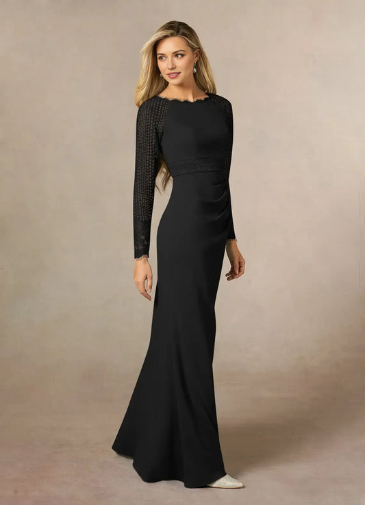Minimalist Black Lace Boat neck Long Sleeves Buttons Back Zip Floor-Length Mother of the Bride Dress women Custom