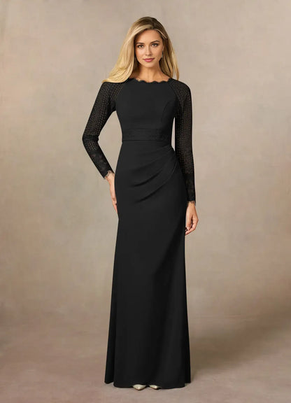 Minimalist Black Lace Boat neck Long Sleeves Buttons Back Zip Floor-Length Mother of the Bride Dress women Custom