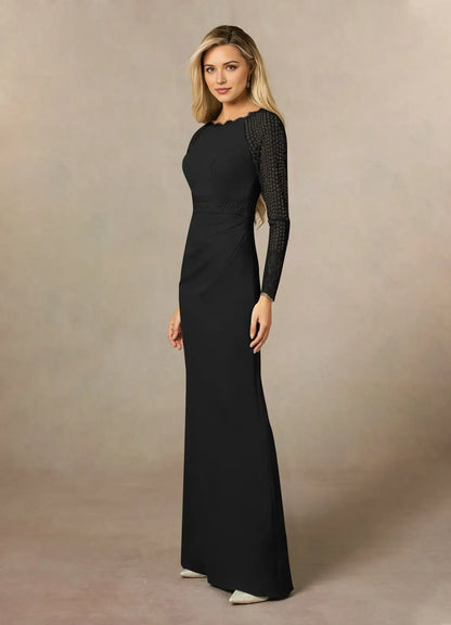 Minimalist Black Lace Boat neck Long Sleeves Buttons Back Zip Floor-Length Mother of the Bride Dress women Custom