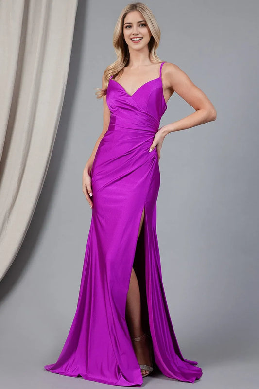 Minimalist Magenta Sheath sweetheart Sleeveless Side Zip Floor length side leg slit prom dress for women buy