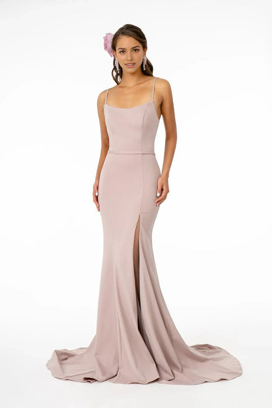 Minimalist Square Neck sleeveless Spaghetti Strap Back Zip Floor length Side Slit prom dress for women for sale