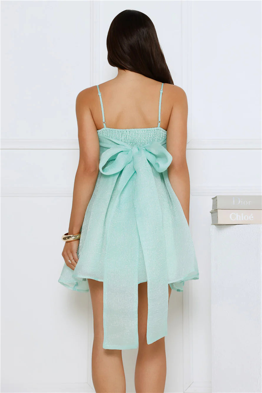 Mint Green Spaghetti Strap Bow Back A-Line Homecoming Dresses