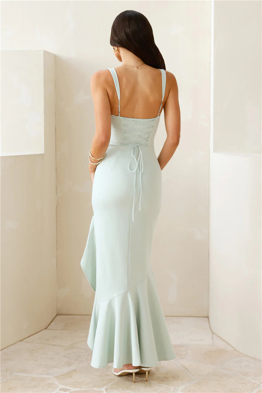 Mint Green Square Neck Ruffle Mermaid Evening Dresses