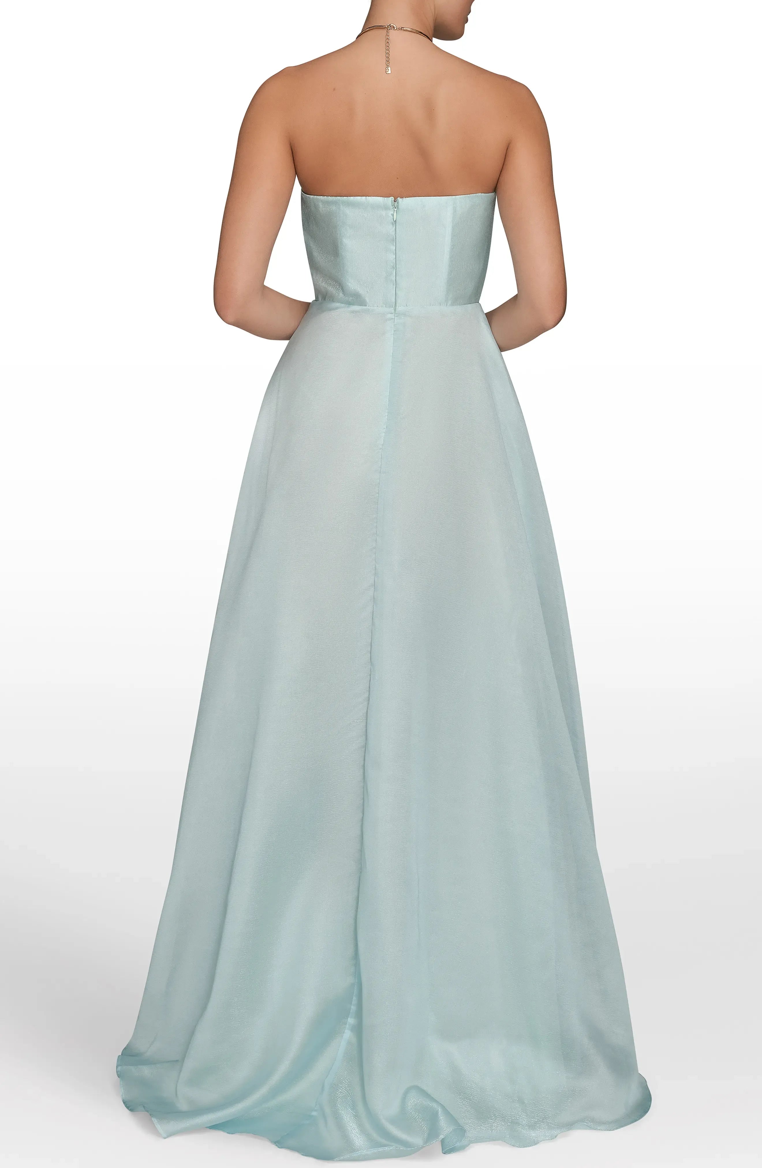 Mint Green Strapless Draped Organza A-Line Evening Dresses