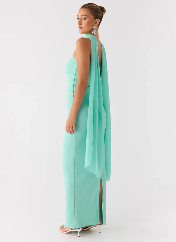 Mint Green Strapless Halter Neck Ruched Maxi Prom Dress For Elegant Formal Evening Events