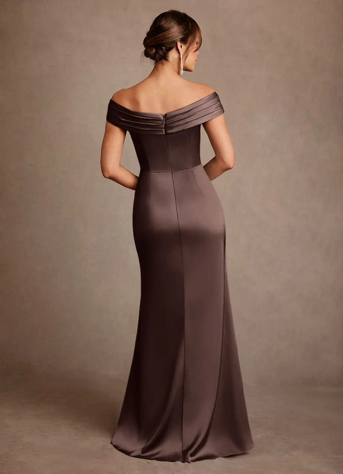 Mocha Satin Off-the-Shoulder Mermaid Maxi Evening Dresses