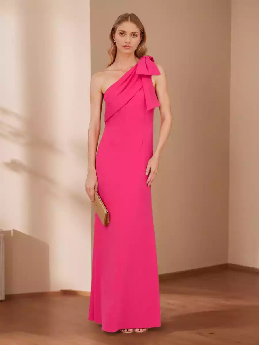 Mother of the Bride Dresses, one shoulder bow with full charm, slim fit and long design