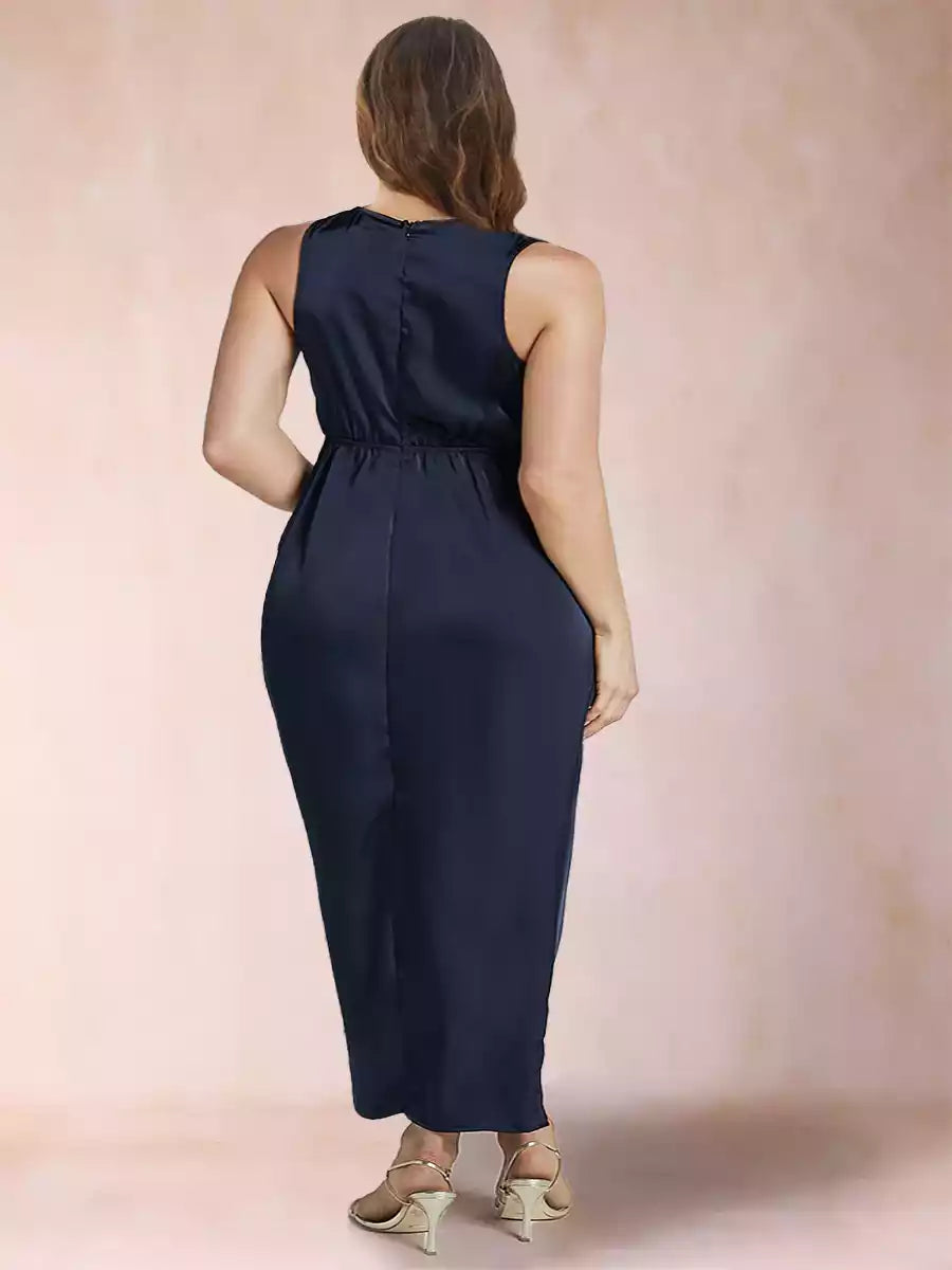 Mother of the Bride Dresses with a charming slim fit/straight V-neck pleat and ankle sized side slit