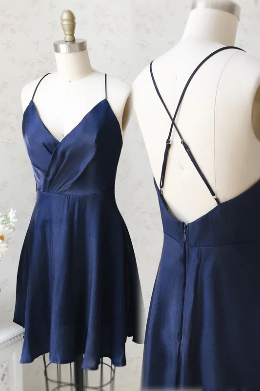 Navy Blue A-line Short Homecoming Dress