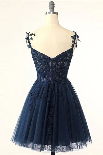 Navy Blue Appliques Sweetheart A-Line Short Homecoming Dress