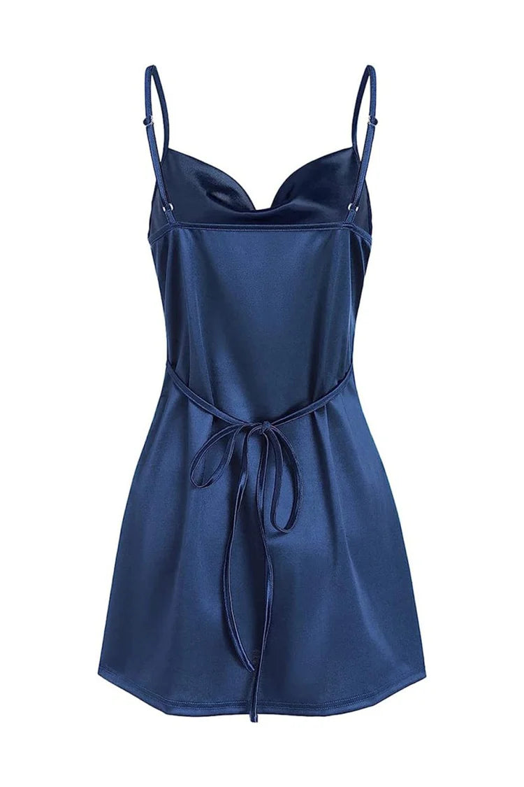 Navy Blue Glitter Mesh Spaghetti Strap Ruched Bodycon Mini Evening Dresses