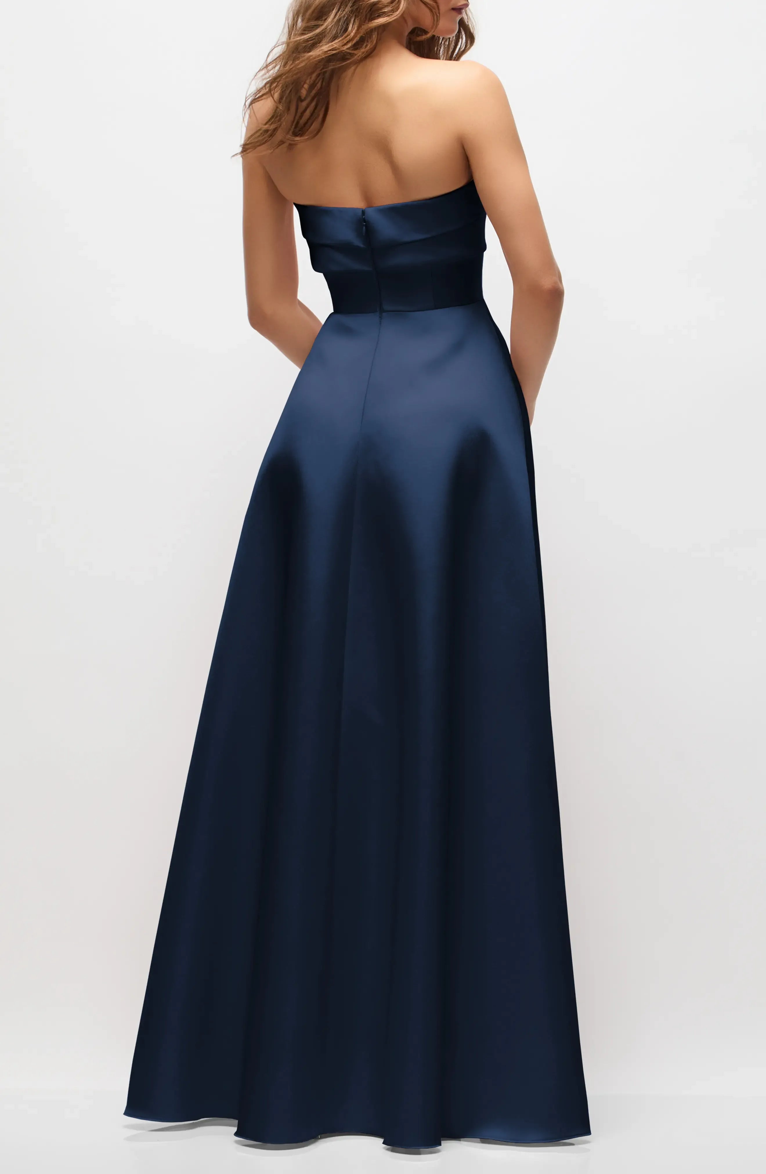 Navy Blue Strapless Bow Satin A-Line Evening Dress