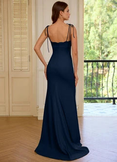 Navy Blue Tie Strap Sweetheart Mermaid Evening Dresses