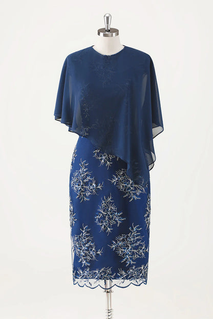 Navy Blue Tight Tea Flower Bridal Mother Dress