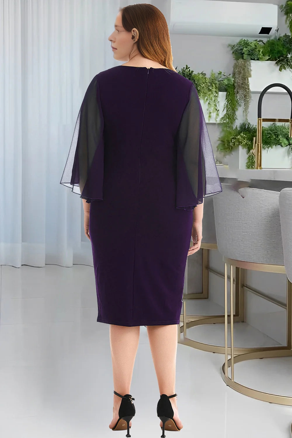 Navy Round Neck Elegant Pencil Bodycon Plus Size Midi Dress