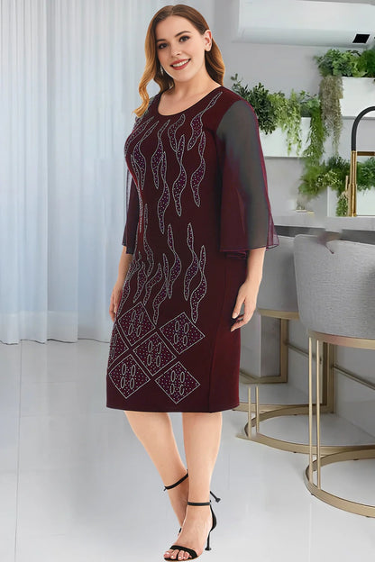 Navy Round Neck Elegant Pencil Bodycon Plus Size Midi Dress