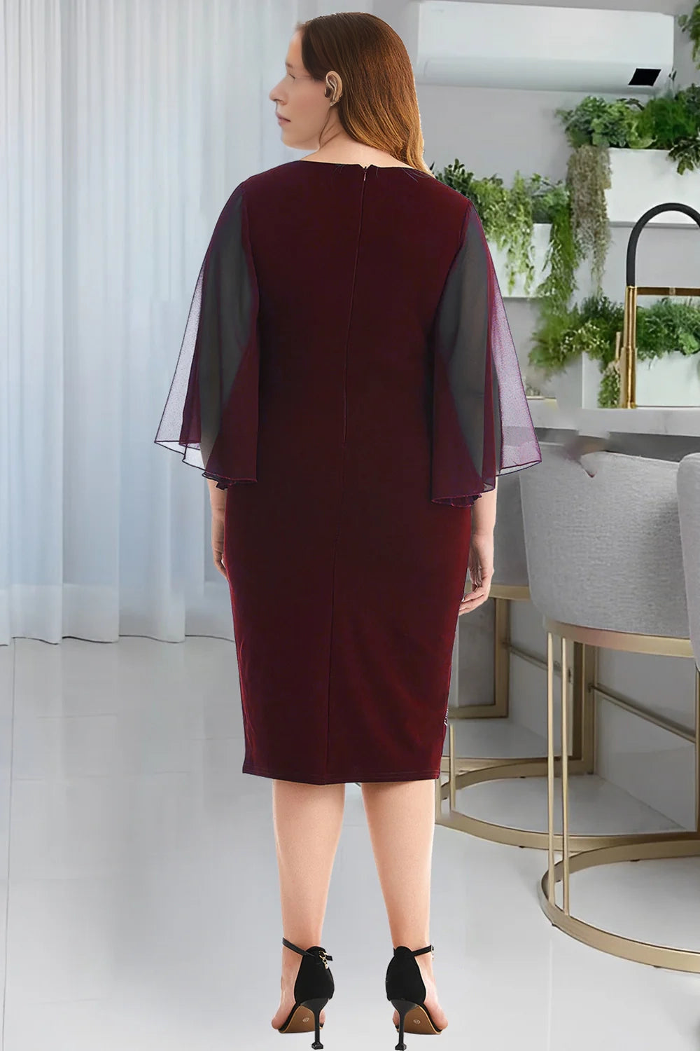 Navy Round Neck Elegant Pencil Bodycon Plus Size Midi Dress