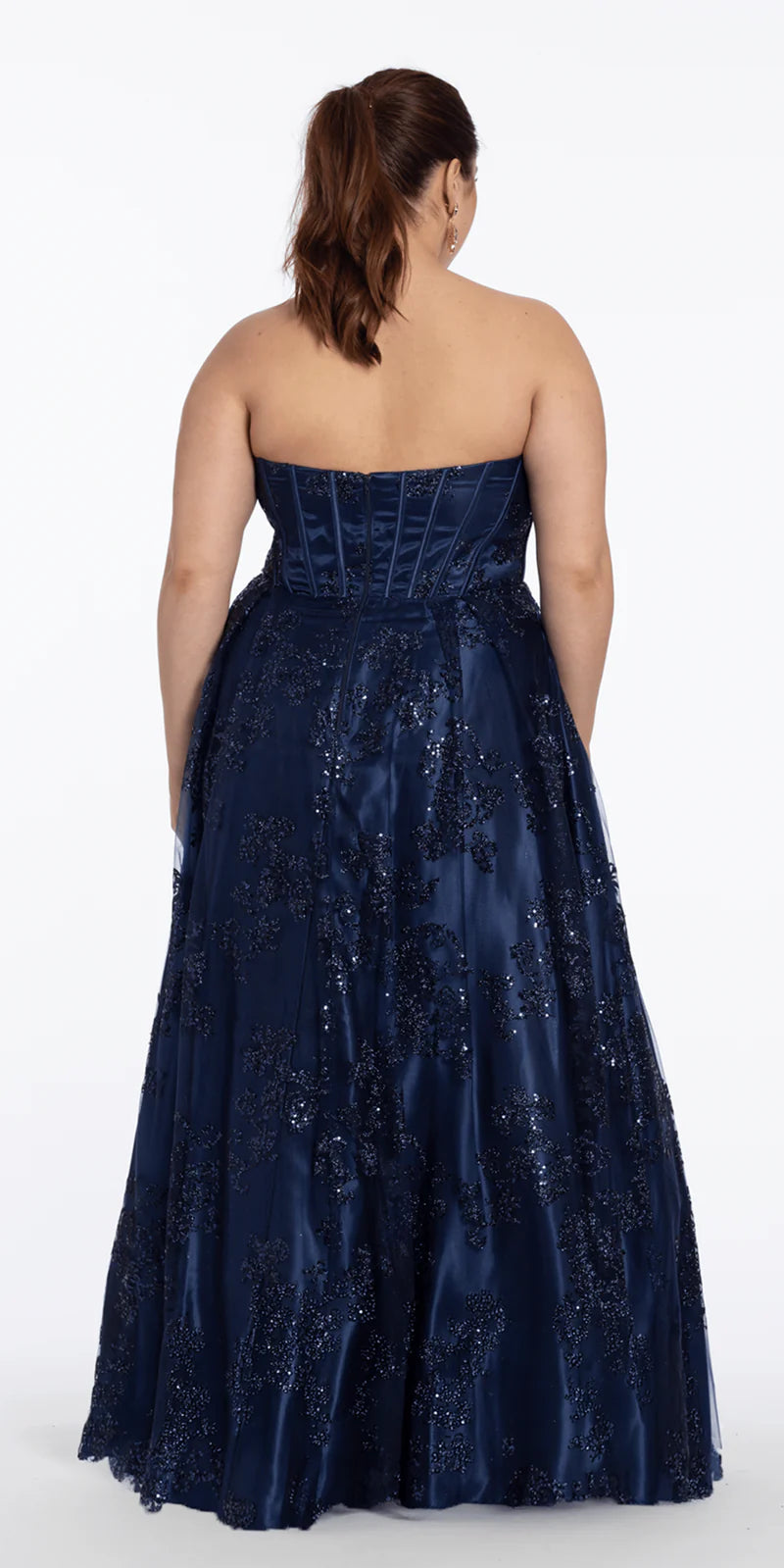 Navy Strapless Sequin Lace A-Line Plus Size Gown Homecoming & Prom Dresses