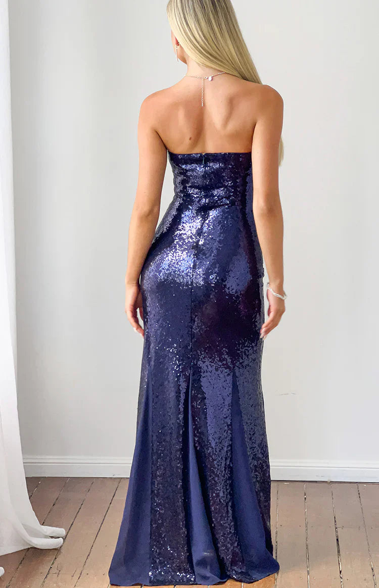 Navy Strapless Sweetheart Sequin Mermaid Evening Dresses