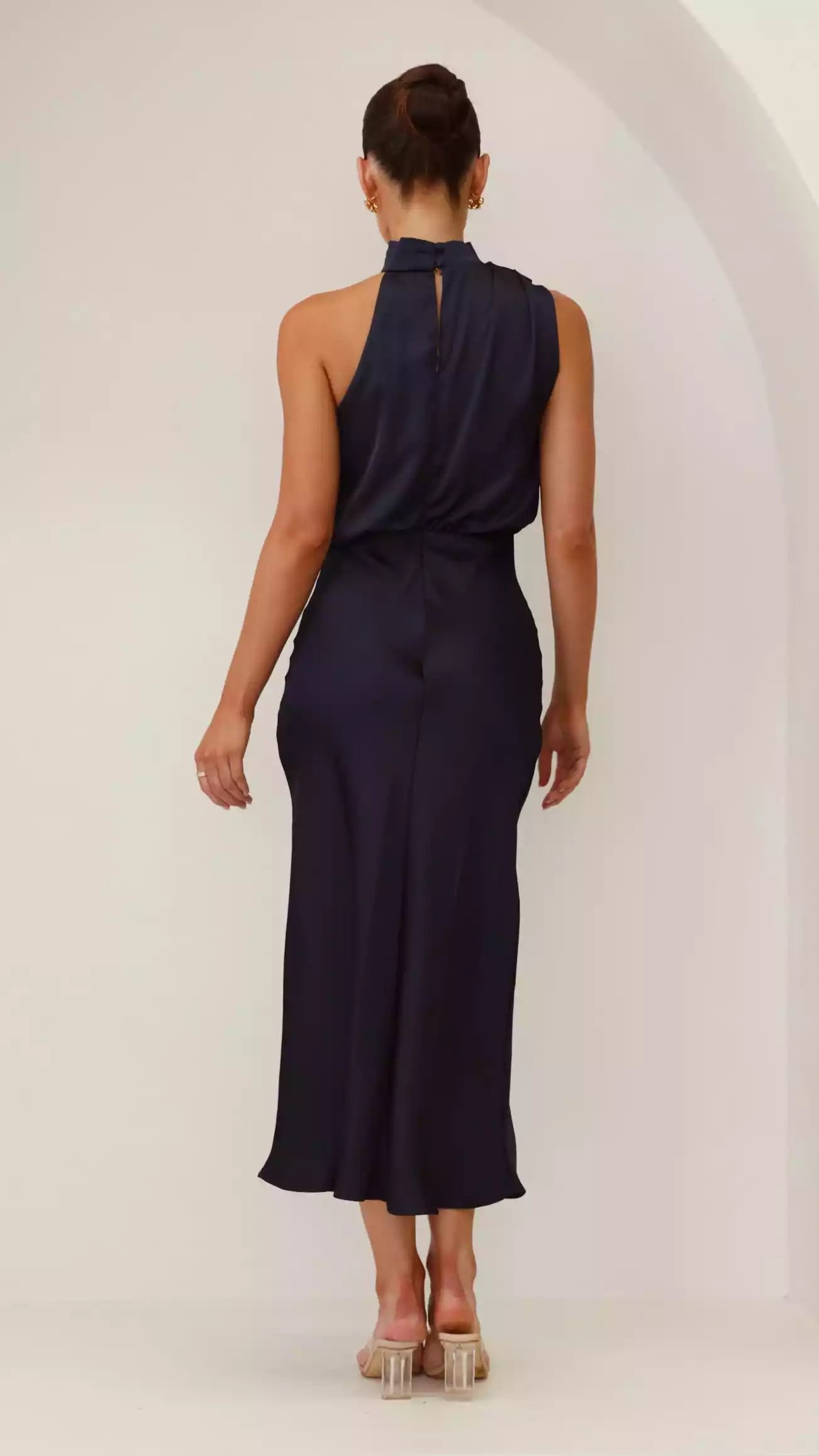 Noble and elegant high neckline with pleats and asymmetrical shoulders, hidden zipper Prom Dresses