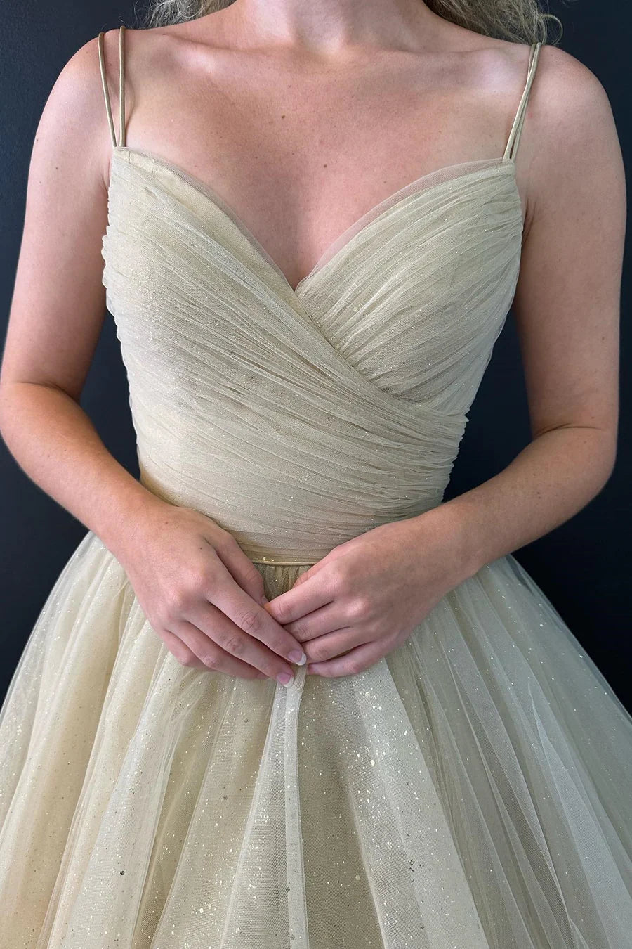 Nude Surplice Lace-Up Long Formal Gown