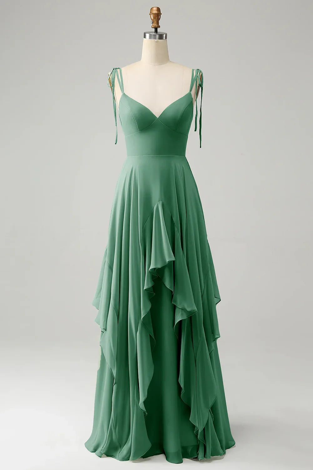 OKBBN A-line thin shoulder strap chiffon long pleated Bridesmaid Dresses