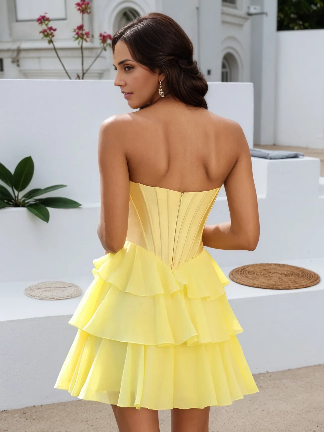 OKBBN Cute A-Shape Sweetheart Off Shoulder Multi Layer Mini Homecoming Dresses