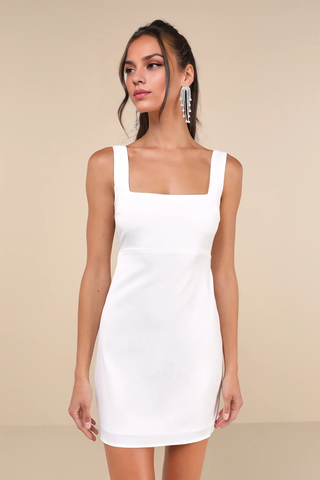 OKBBN Cute Short Satin Square Neck Mini Homecoming Dresses