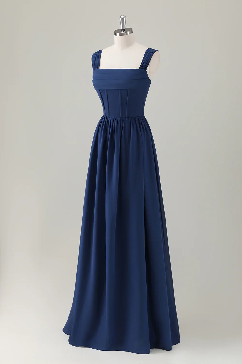 OKBBN Elegant A-line Square Neck Waist Chiffon Long Back Strap Bridesmaid Dresses