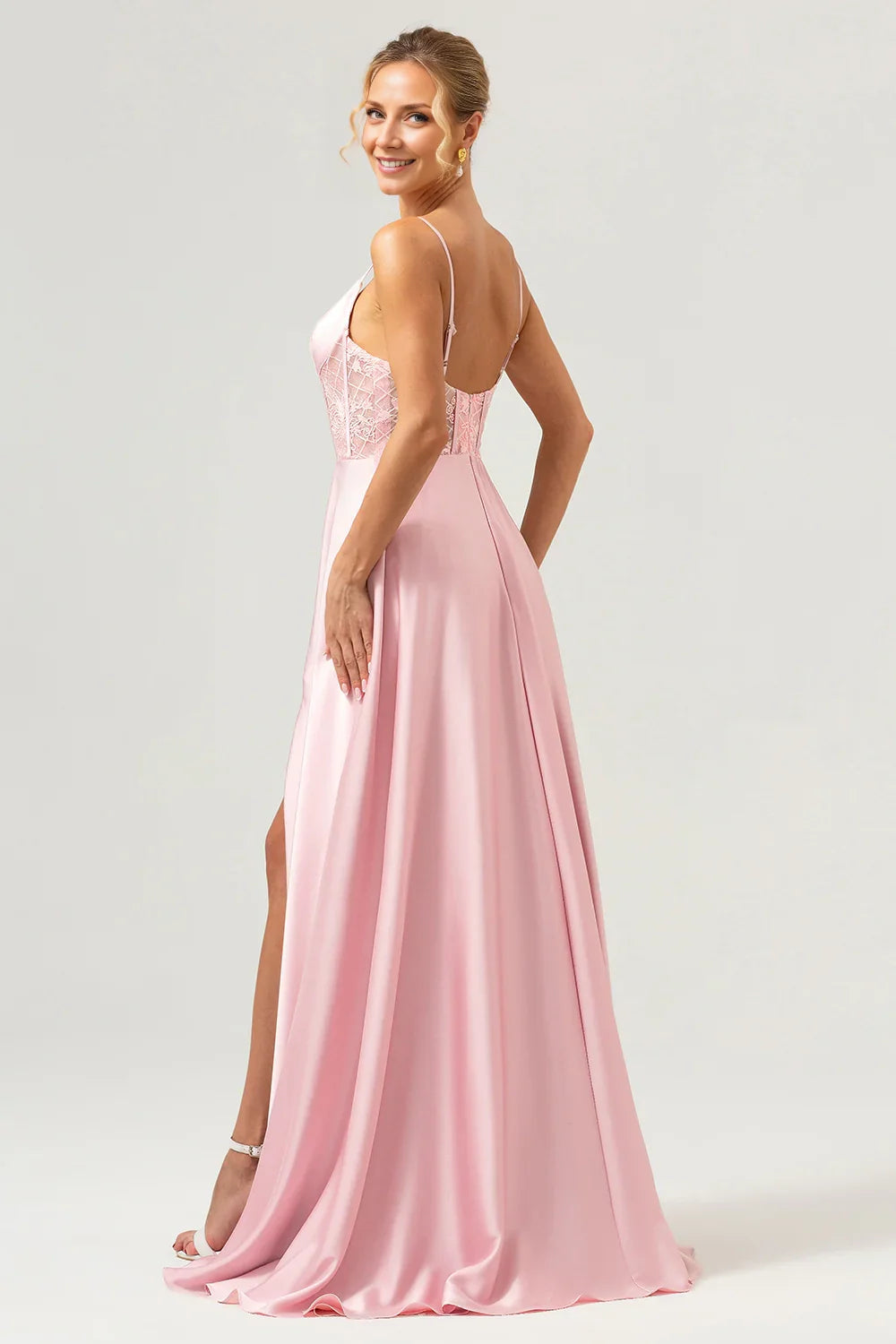 OKBBN Elegant A-line Thin Shoulder Strap Bundle with Satin Openings Bridesmaid Dresses