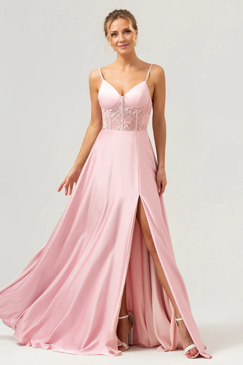 OKBBN Elegant A-line Thin Shoulder Strap Bundle with Satin Openings Bridesmaid Dresses